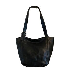 Vintage Jackson Classic Black Leather Tote Bag silver Buckle classic minimalist